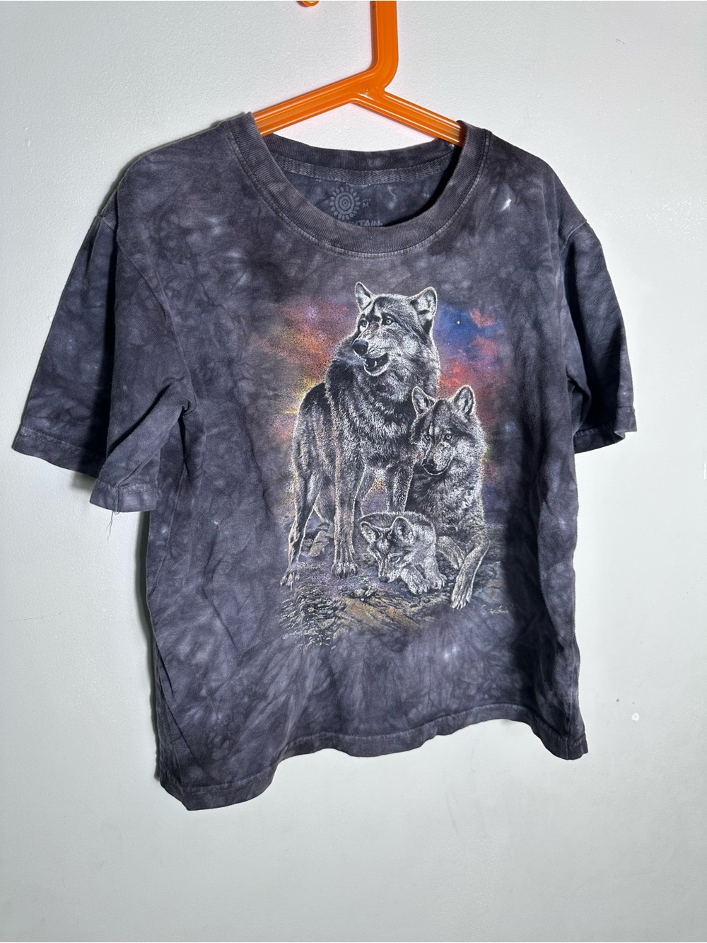 The Mountain Kids Black Tie-Dye Wolf Family Graphic Tee